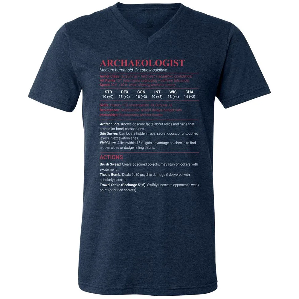 ARCHAEOLOGIST Unisex V-Neck T-Shirt - Heather Navy - 15