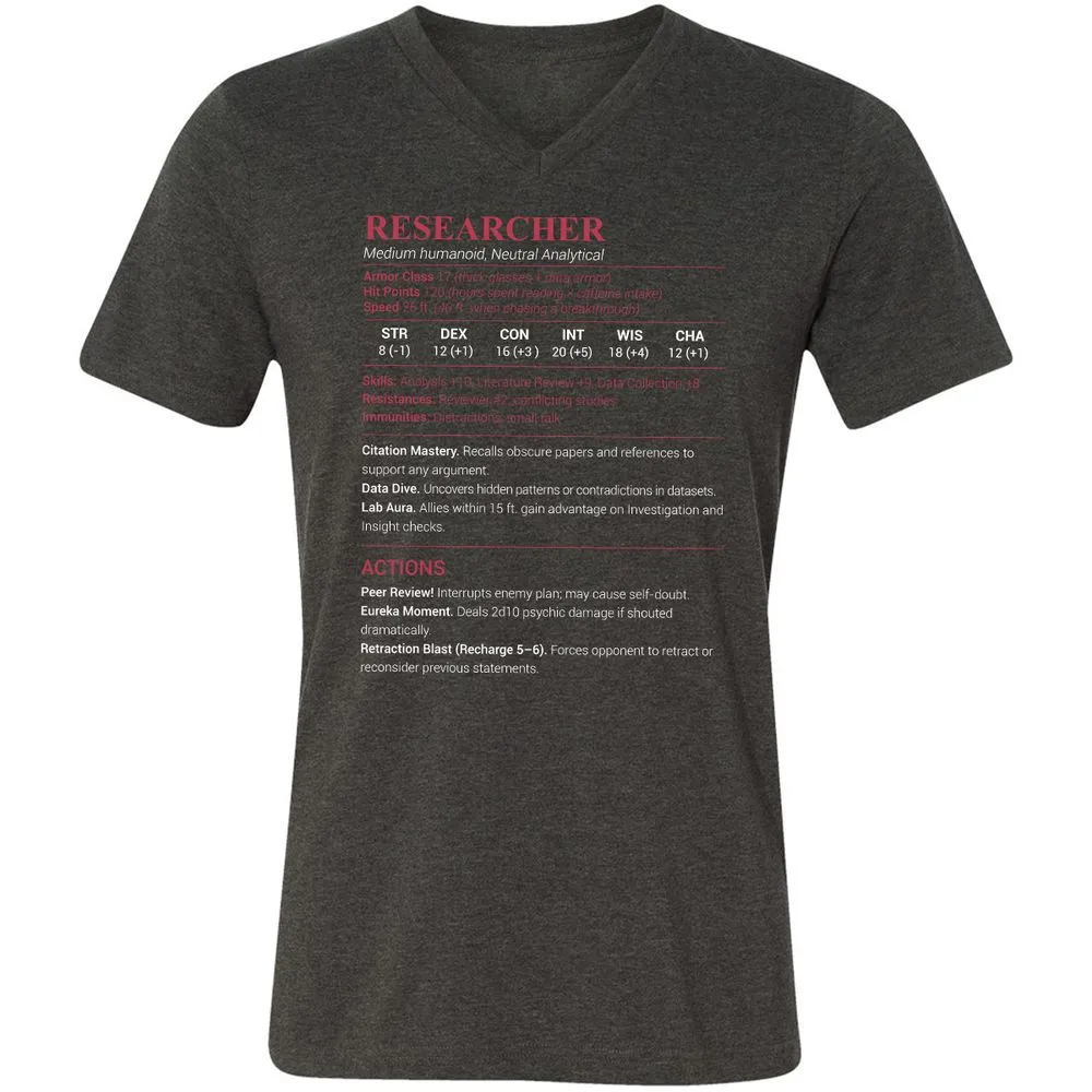 Researcher Stats Unisex V-Neck T-Shirt - Dark Grey Heather - 8
