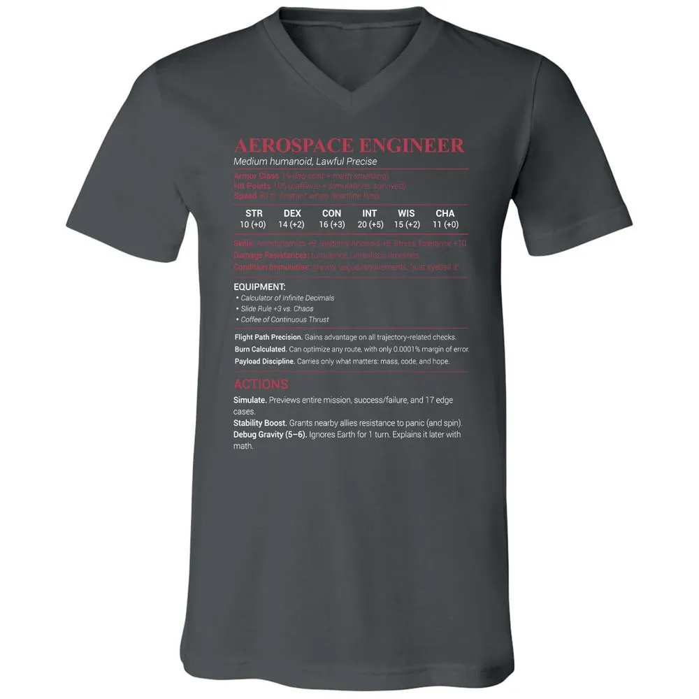 Aerospace Engineer Unisex V-Neck T-Shirt - Asphalt - 12