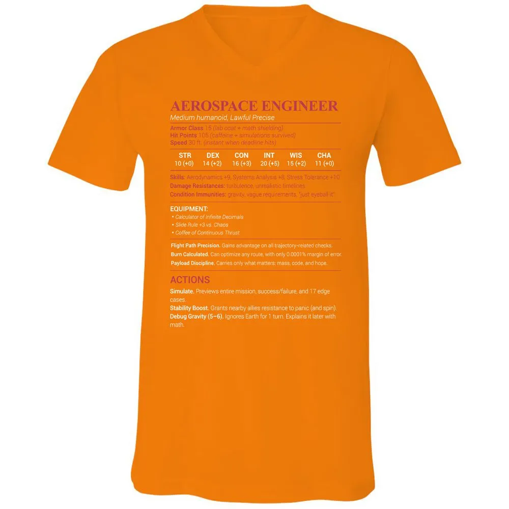 Aerospace Engineer Unisex V-Neck T-Shirt - Orange - 11