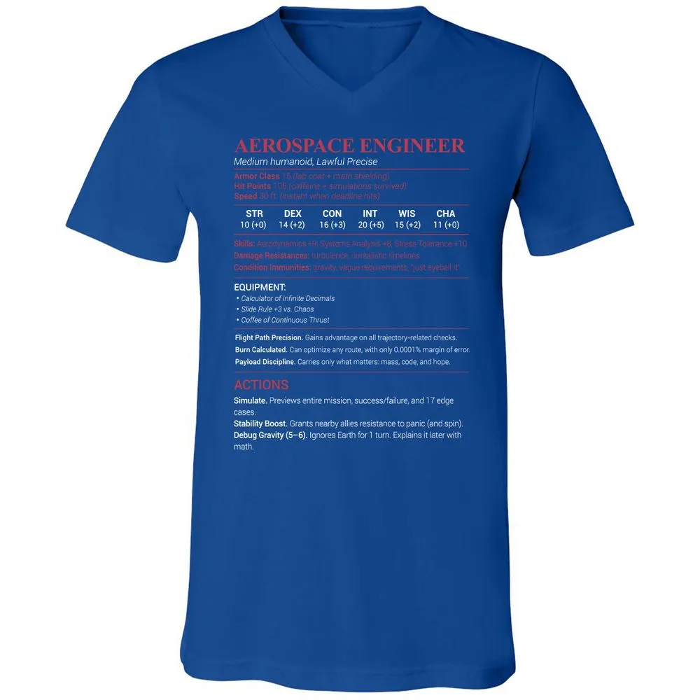 Aerospace Engineer Unisex V-Neck T-Shirt - True Royal - 4