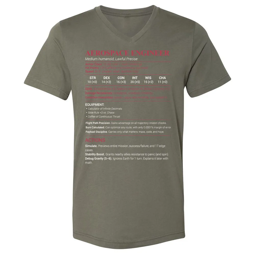 Aerospace Engineer Unisex V-Neck T-Shirt - Military Green - 10