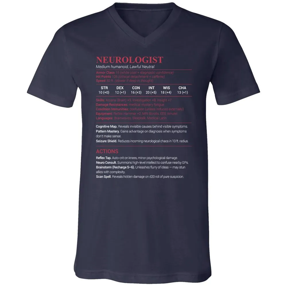 Neurologist Stats Unisex V-Neck T-Shirt - Navy - 2