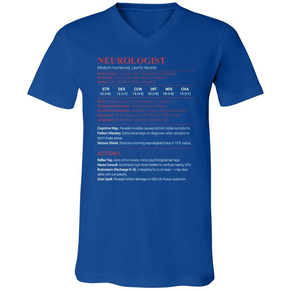 Neurologist Stats Unisex V-Neck T-Shirt - True Royal - 4