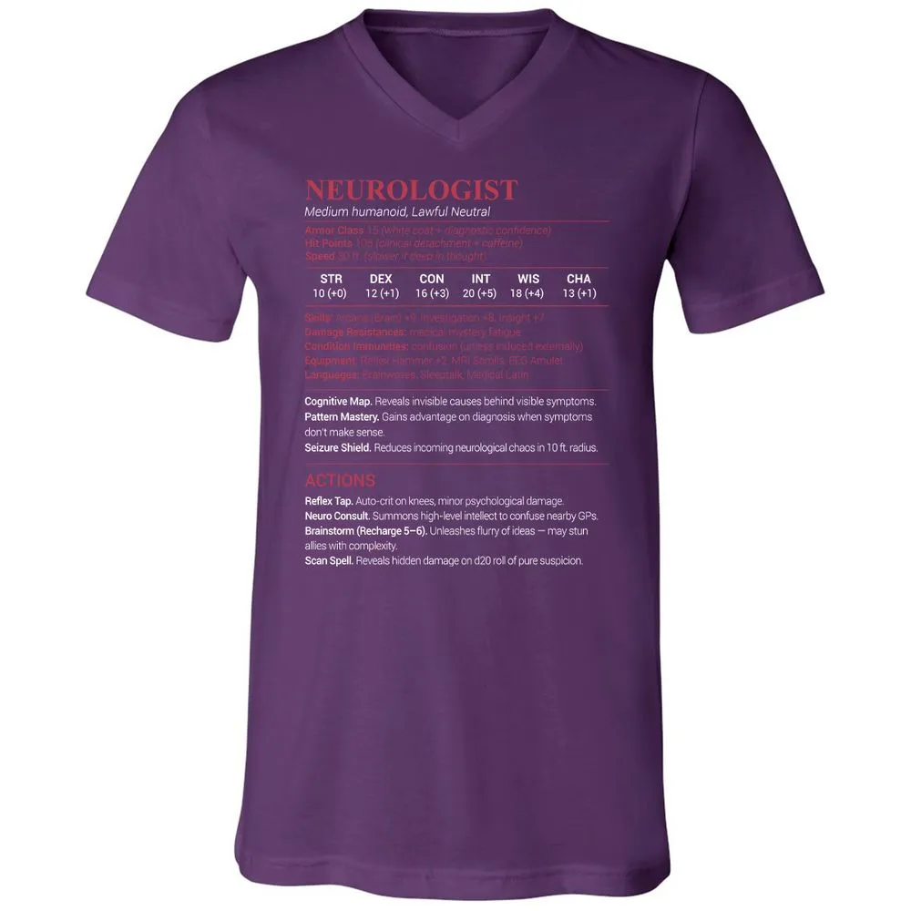 Neurologist Stats Unisex V-Neck T-Shirt - Team Purple - 9