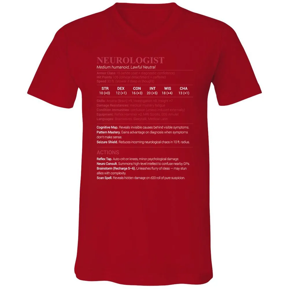 Neurologist Stats Unisex V-Neck T-Shirt - Red - 3