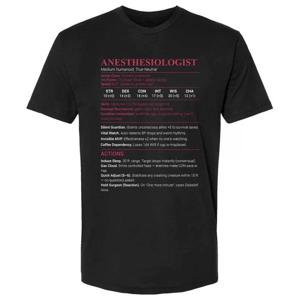 Anesthesiologist Stats Premium Unisex T-Shirt - Black - 1