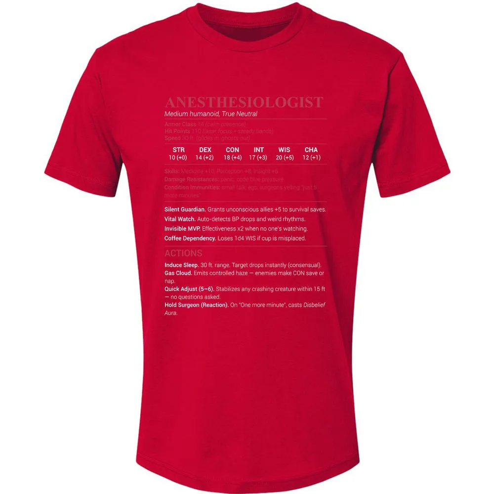 Anesthesiologist Stats Premium Unisex T-Shirt - Red - 6