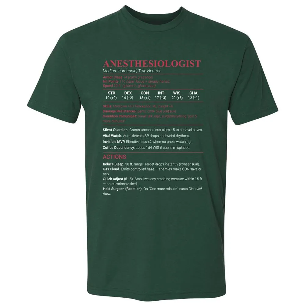 Anesthesiologist Stats Premium Unisex T-Shirt - Forest Green - 13