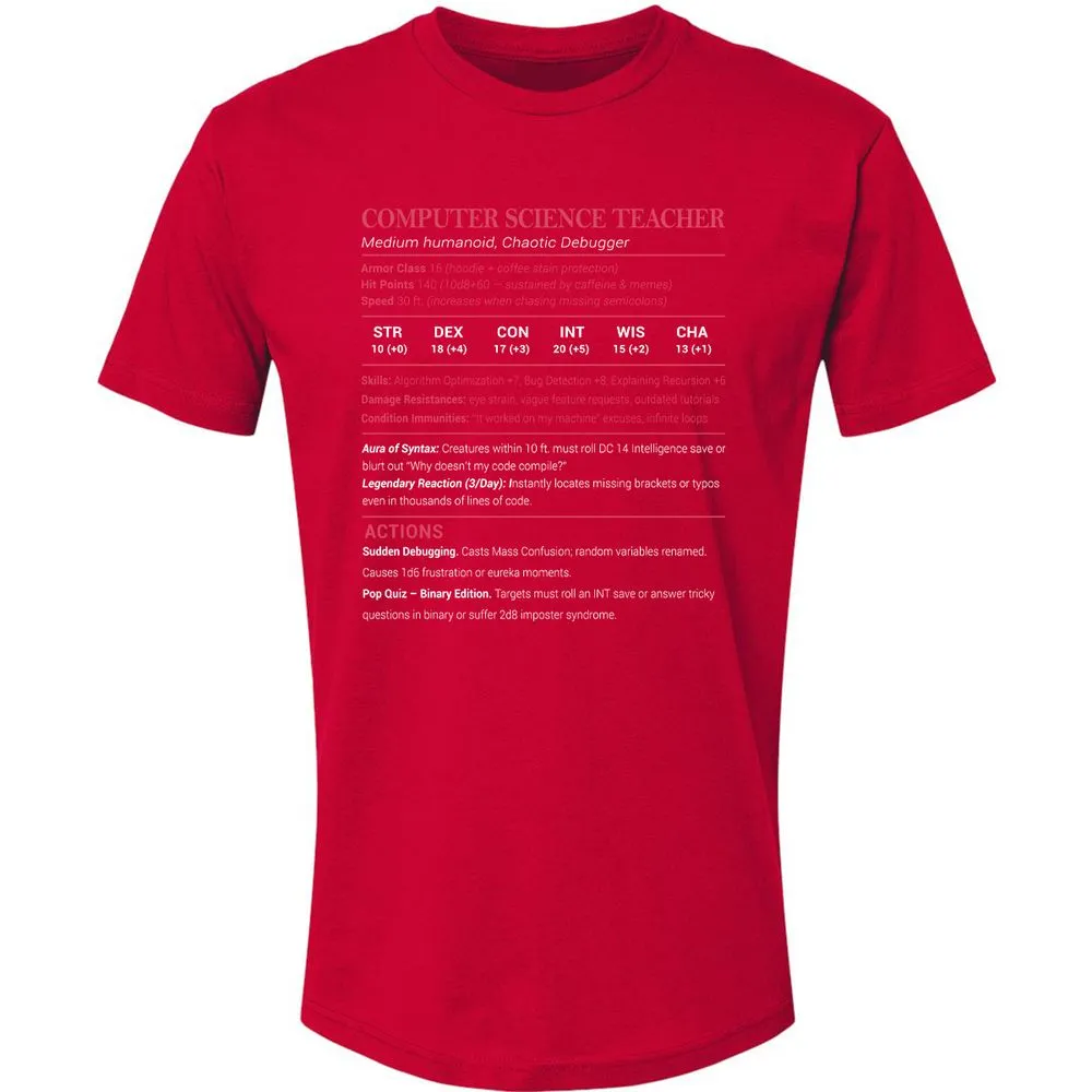 Computer Science Teacher Premium Unisex T-Shirt - Red - 6