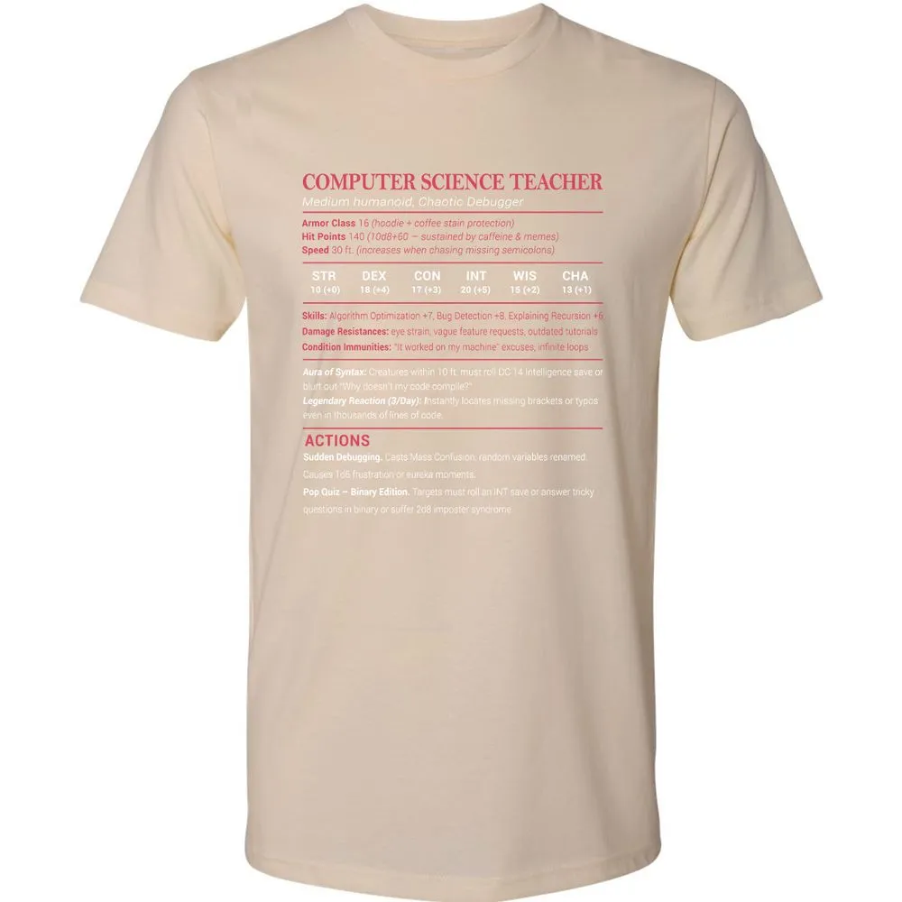 Computer Science Teacher Premium Unisex T-Shirt - Cream - 14