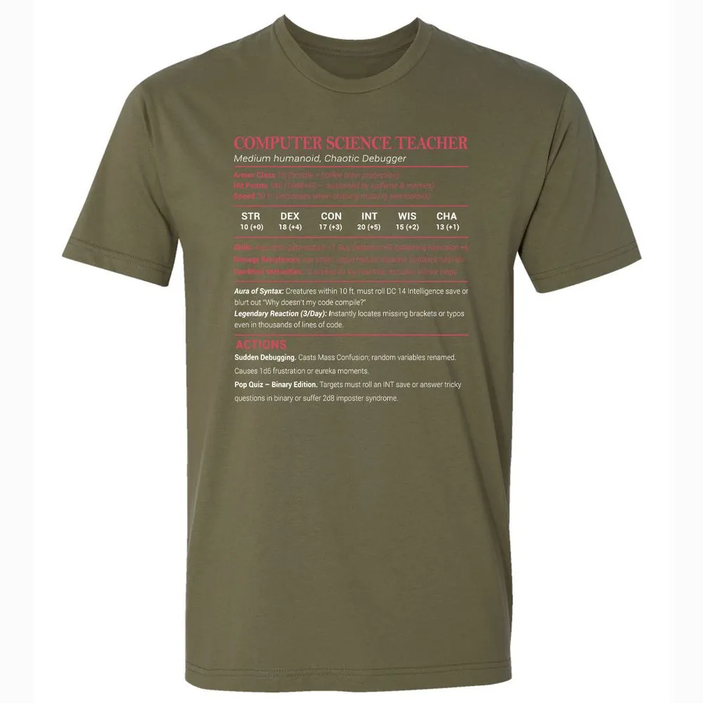 Computer Science Teacher Premium Unisex T-Shirt - Military Green - 5