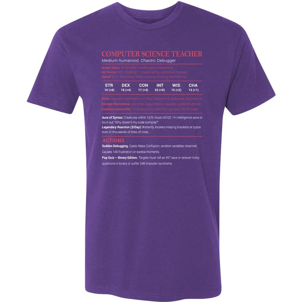 Computer Science Teacher Premium Unisex T-Shirt - Purple Rush - 7