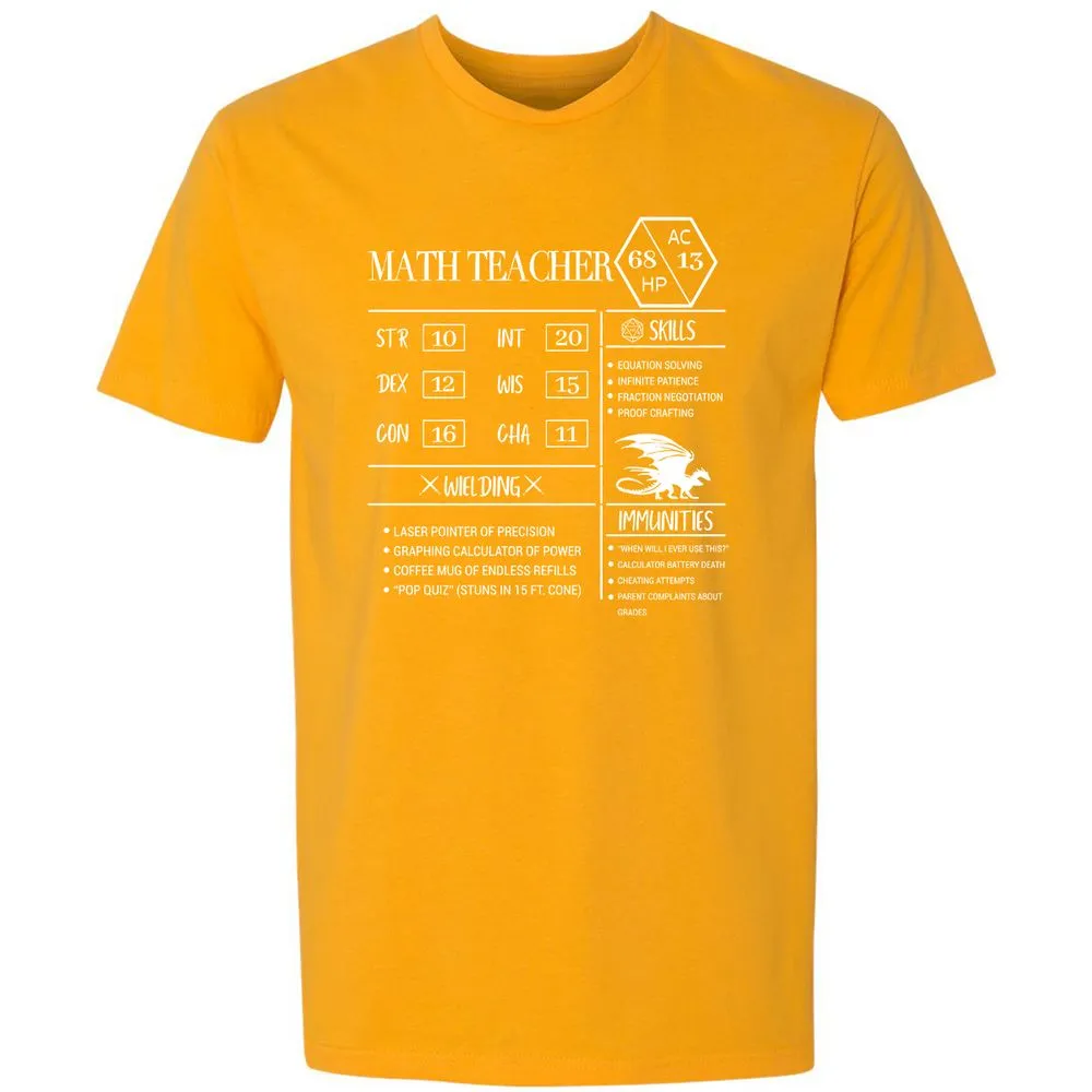 Math Teacher New Premium Unisex T-Shirt - Gold - 12