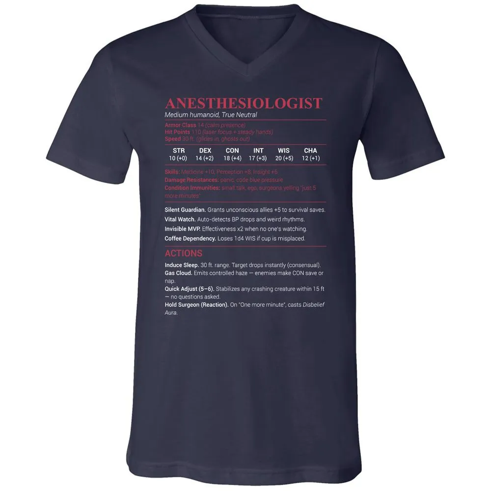 Anesthesiologist Stats Unisex V-Neck T-Shirt - Navy - 2