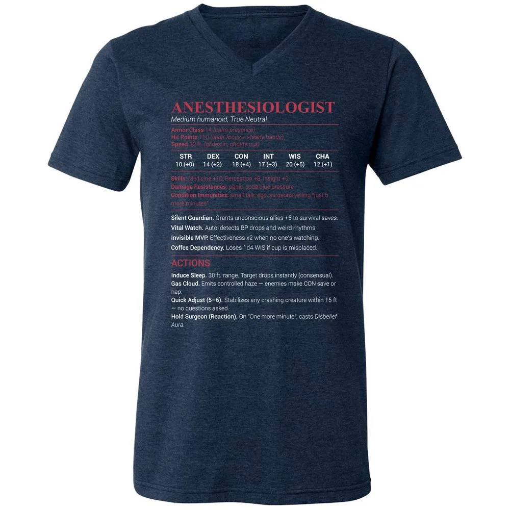 Anesthesiologist Stats Unisex V-Neck T-Shirt - Heather Navy - 15