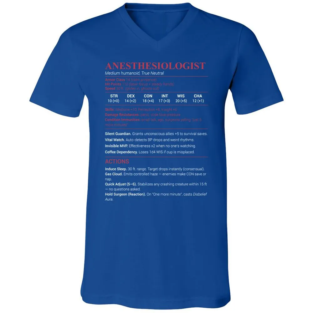 Anesthesiologist Stats Unisex V-Neck T-Shirt - True Royal - 4