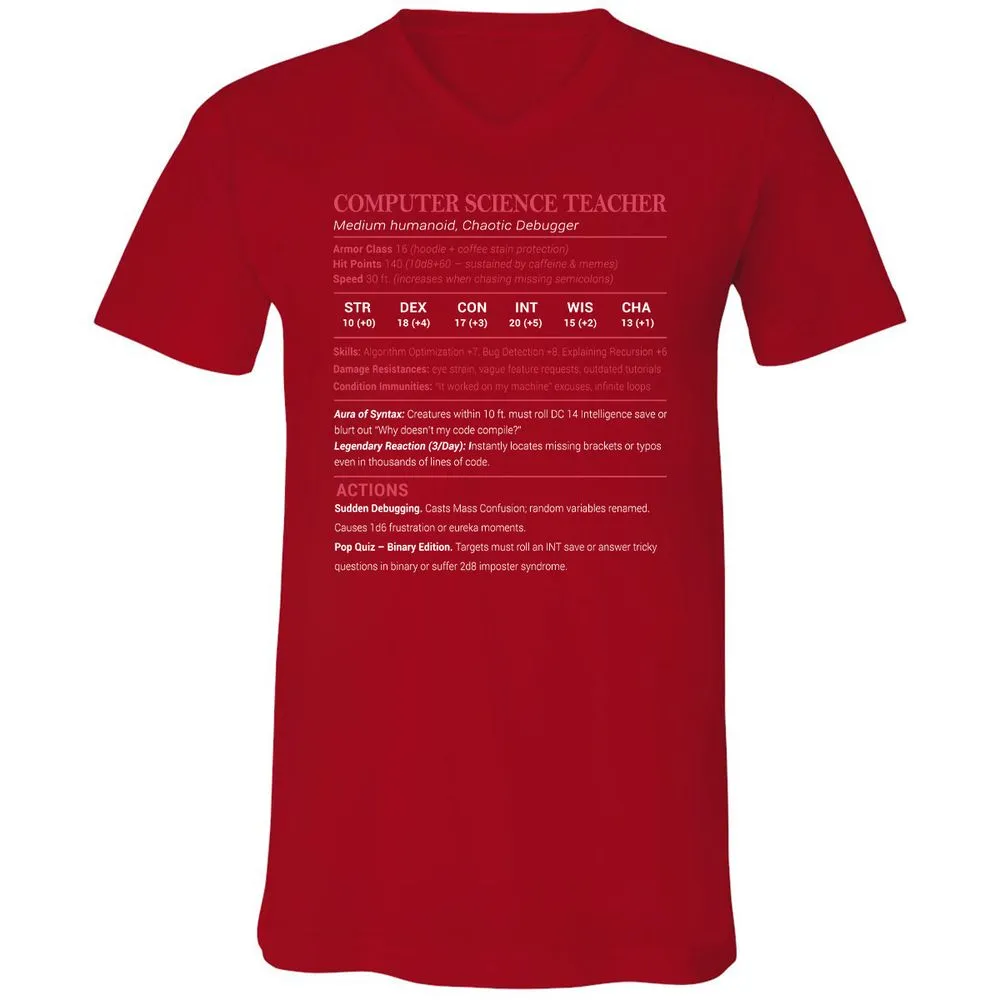Computer Science Teacher Unisex V-Neck T-Shirt - Red - 3