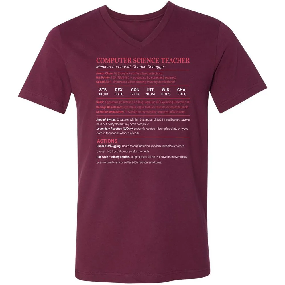 Computer Science Teacher Unisex V-Neck T-Shirt - Maroon - 6