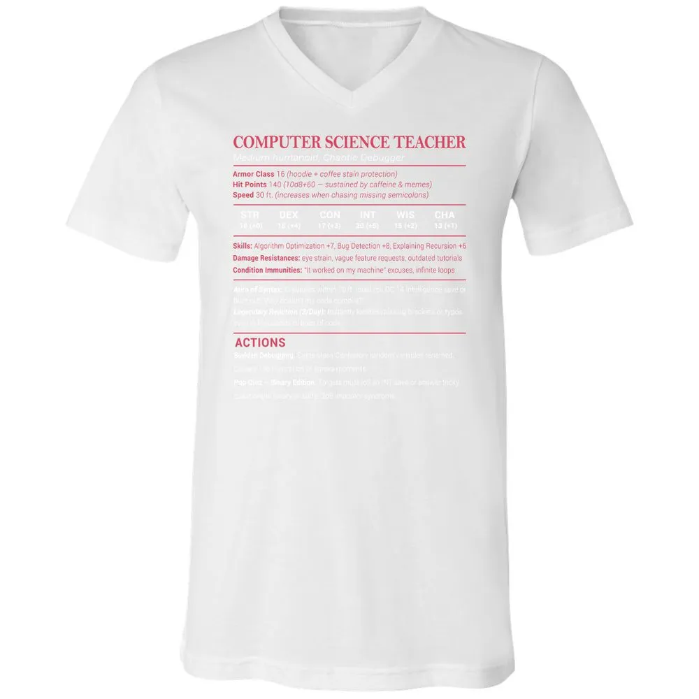 Computer Science Teacher Unisex V-Neck T-Shirt - White - 5