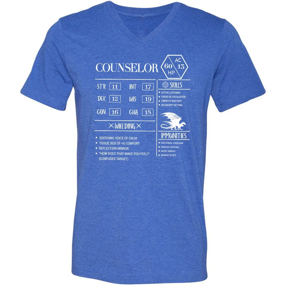 Counselor New Unisex V-Neck T-Shirt - Heather True Royal - 14