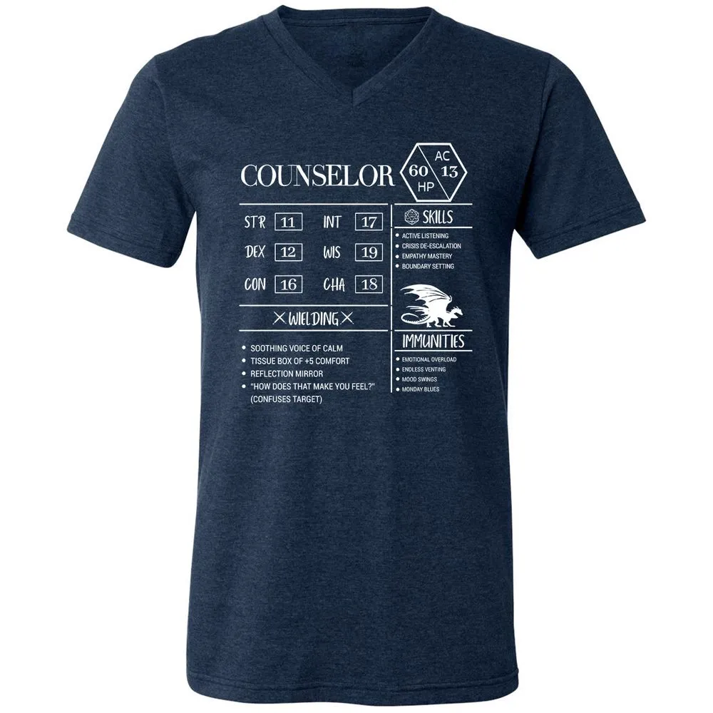 Counselor New Unisex V-Neck T-Shirt - Heather Navy - 15