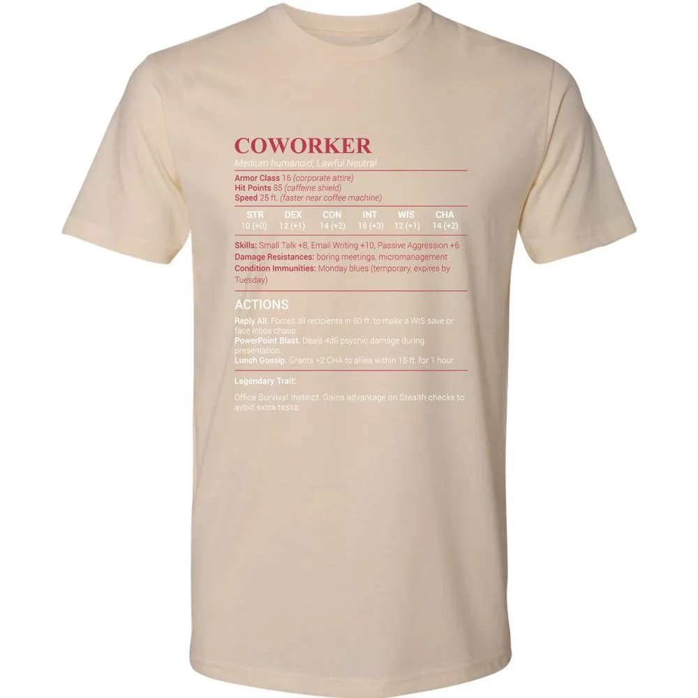 Coworker Stats Premium Unisex T-Shirt - Cream - 14