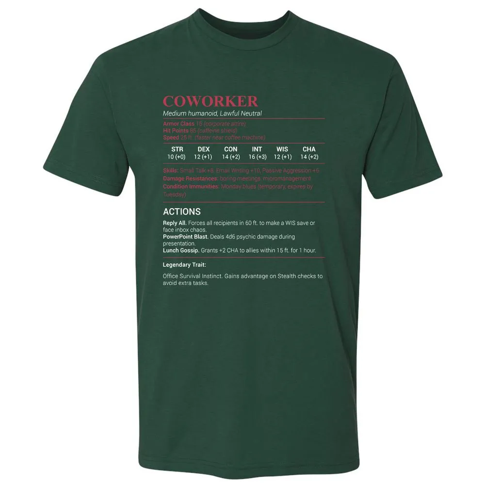 Coworker Stats Premium Unisex T-Shirt - Forest Green - 13