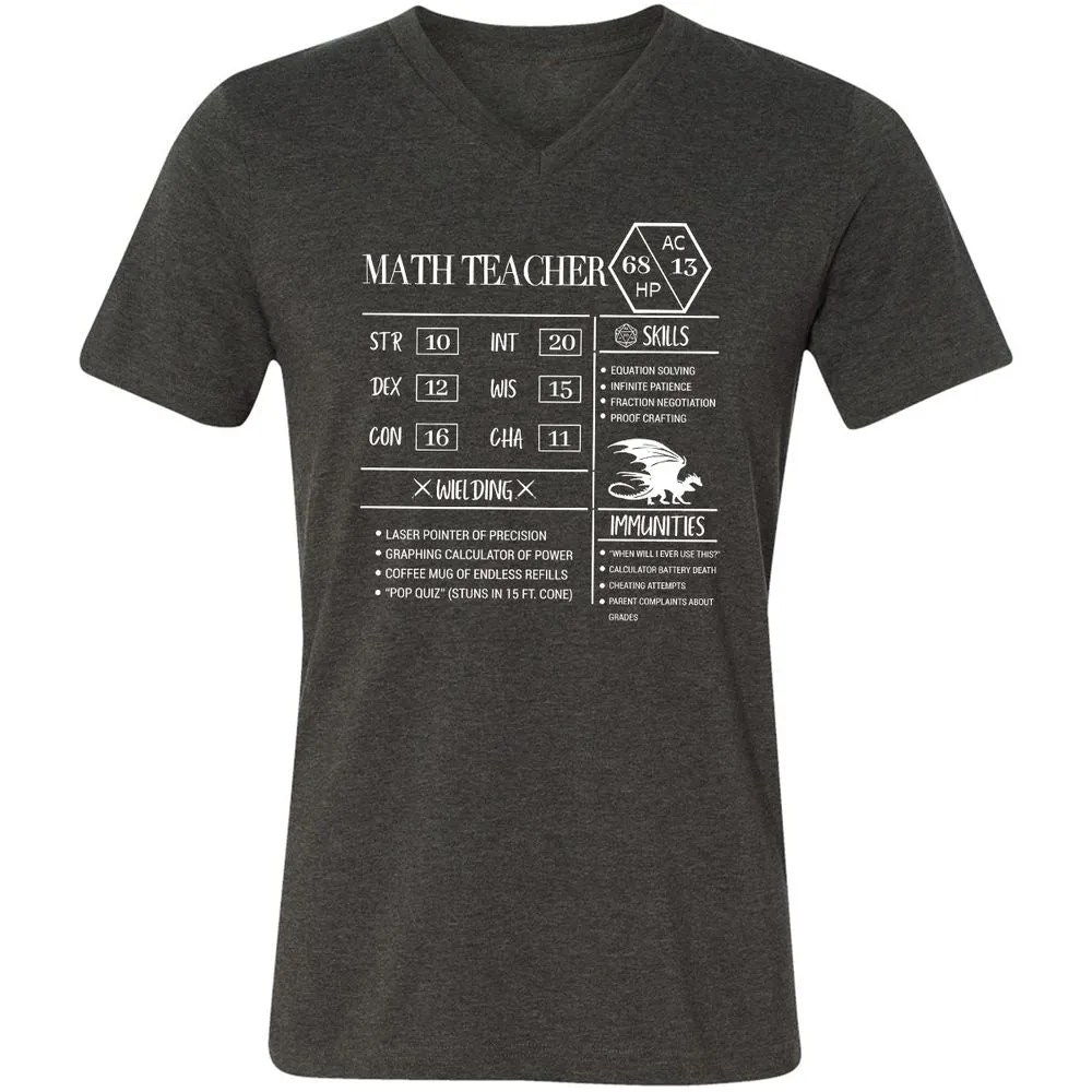 Math Teacher New Unisex V-Neck T-Shirt - Dark Grey Heather - 8