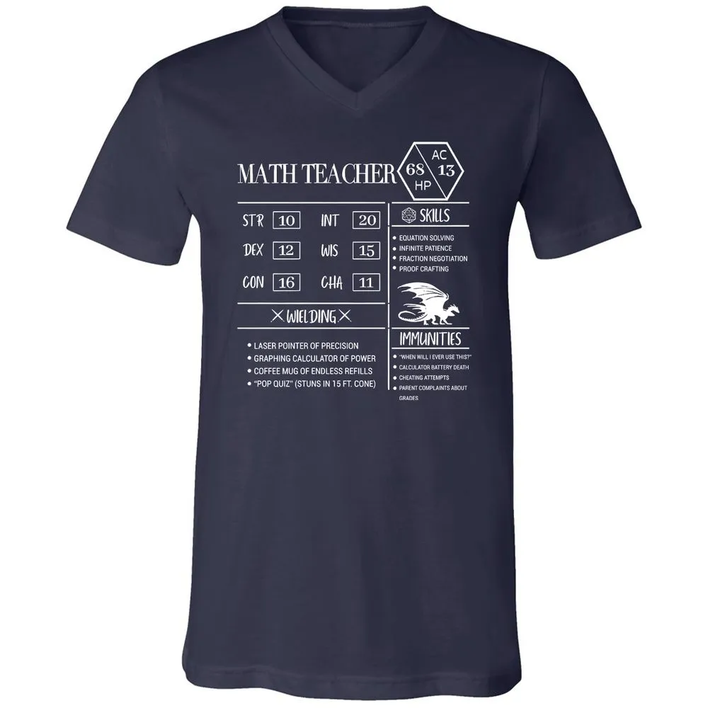Math Teacher New Unisex V-Neck T-Shirt - Navy - 2