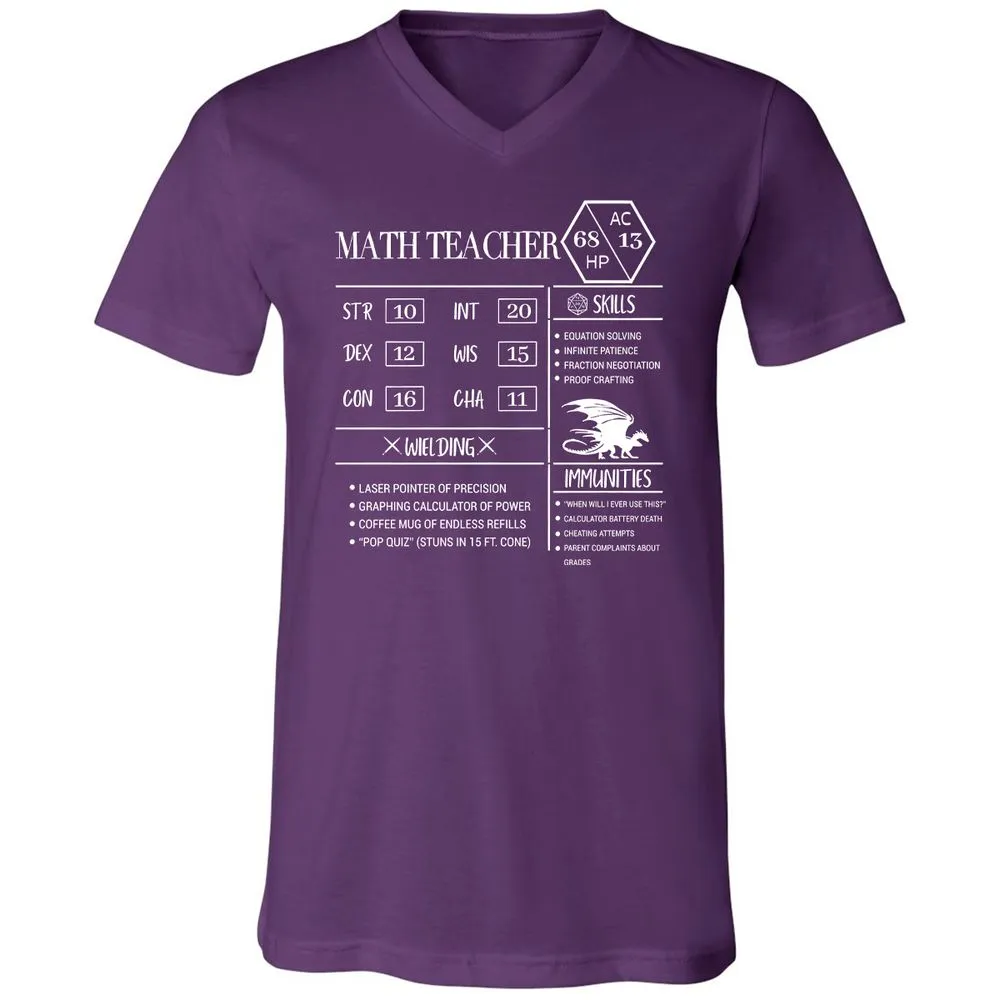 Math Teacher New Unisex V-Neck T-Shirt - Team Purple - 9