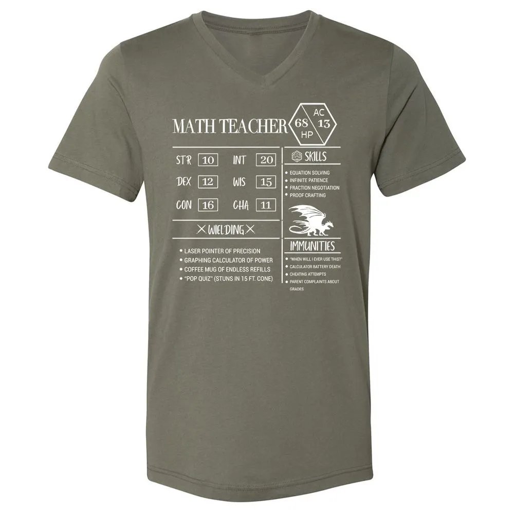 Math Teacher New Unisex V-Neck T-Shirt - Military Green - 10