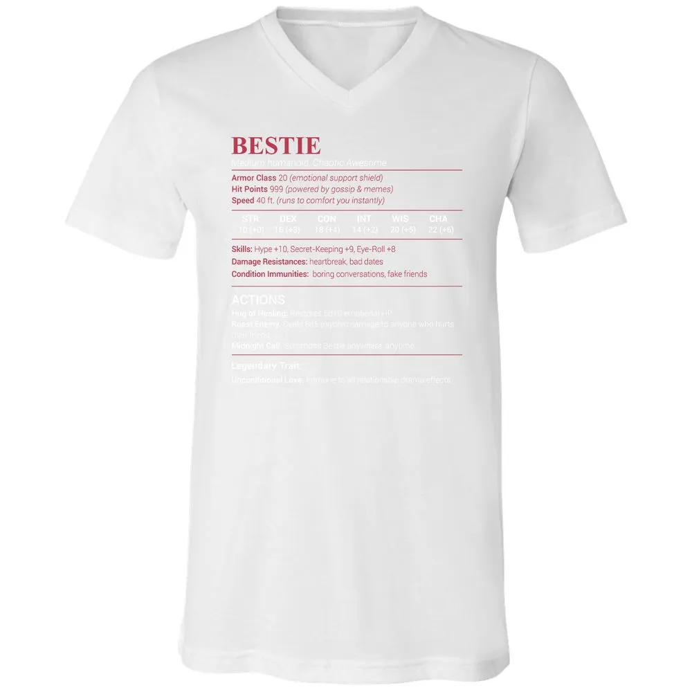 Bestie Stats Unisex V-Neck T-Shirt - White - 5