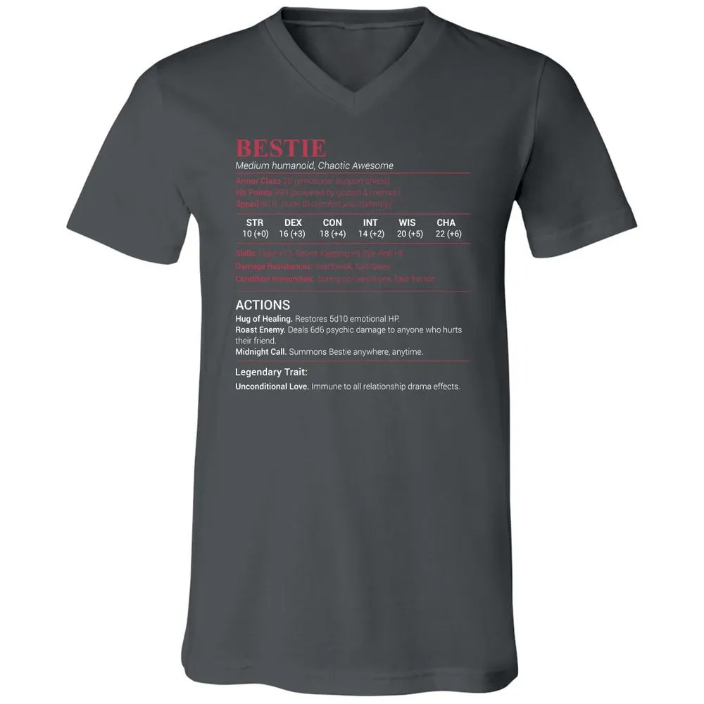 Bestie Stats Unisex V-Neck T-Shirt - Asphalt - 12