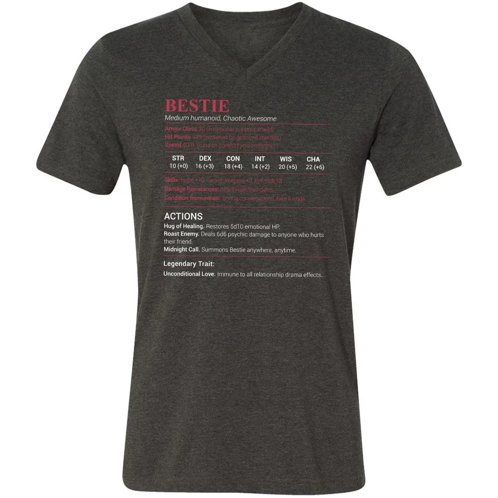 Bestie Stats Unisex V-Neck T-Shirt - Dark Grey Heather - 8
