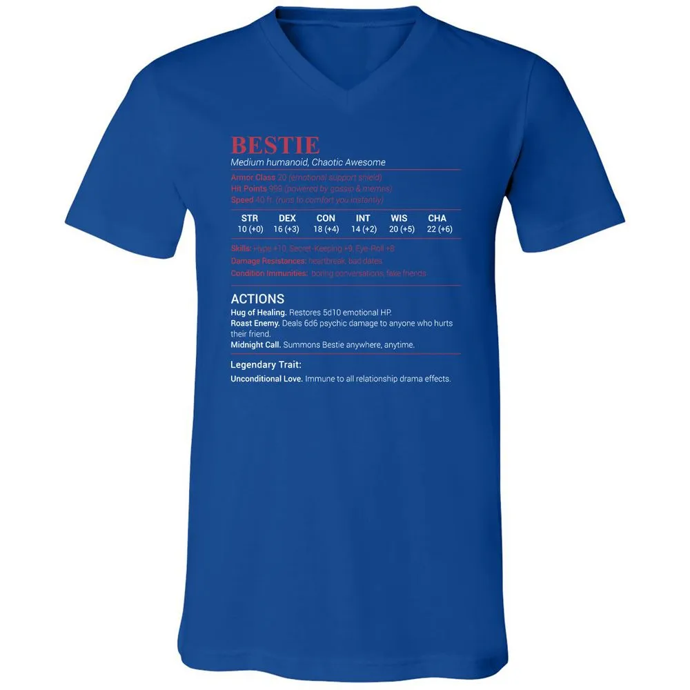 Bestie Stats Unisex V-Neck T-Shirt - True Royal - 4