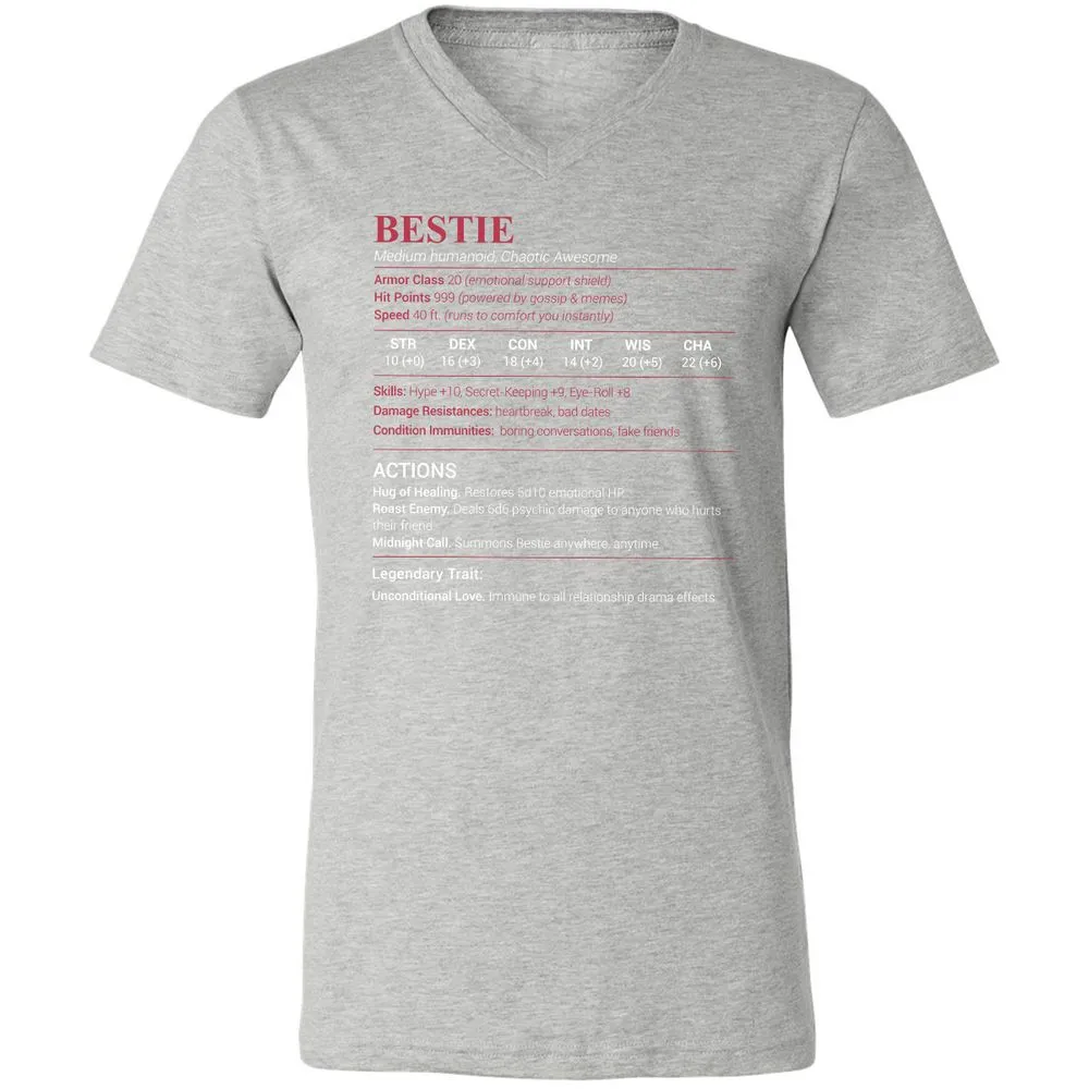 Bestie Stats Unisex V-Neck T-Shirt - Athletic Heather - 7