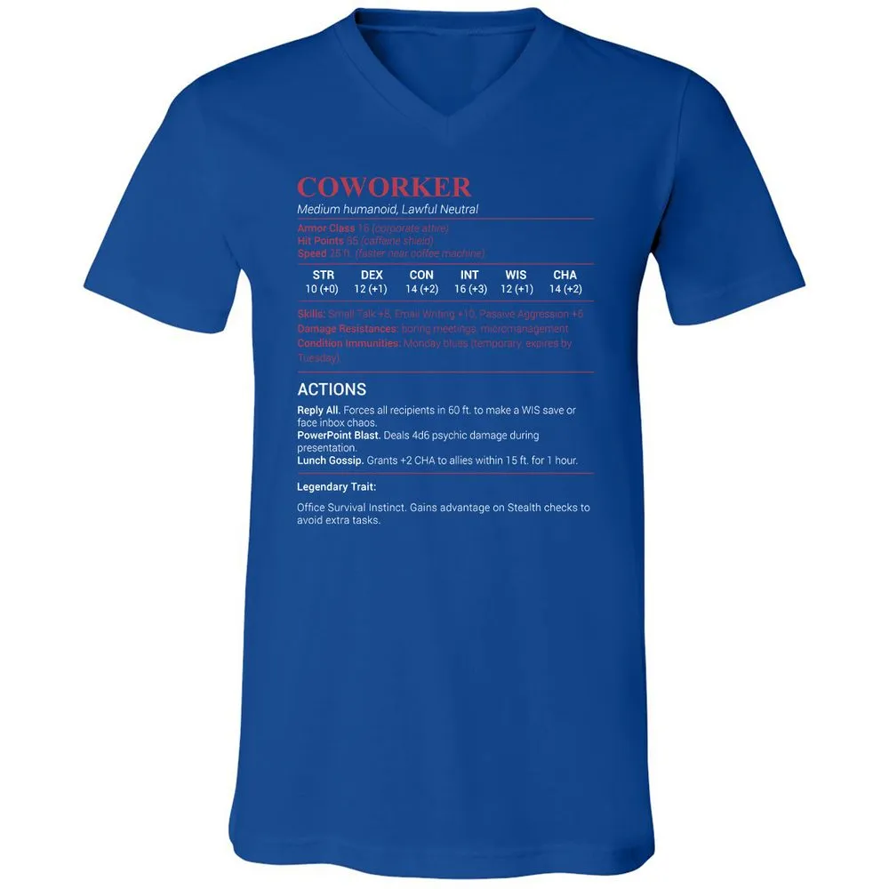 Coworker Stats Unisex V-Neck T-Shirt - True Royal - 4