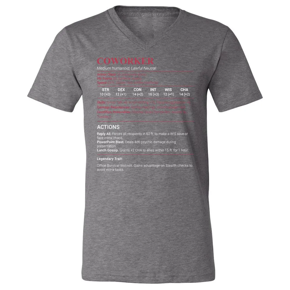 Coworker Stats Unisex V-Neck T-Shirt - Deep Heather - 13