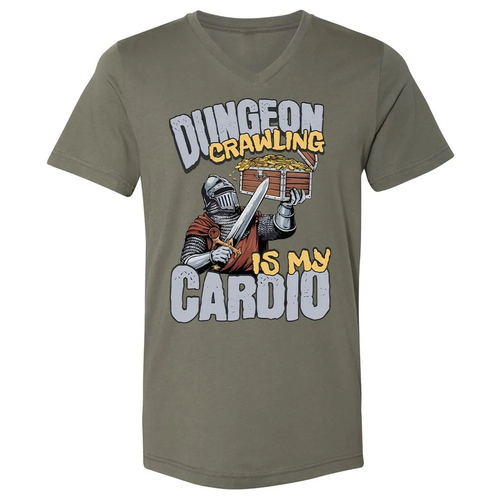 Dungeon Crawling Is My Cardio Unisex V-Neck T-Shirt - Military Green - 10