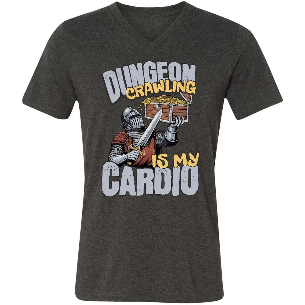 Dungeon Crawling Is My Cardio Unisex V-Neck T-Shirt - Dark Grey Heather - 8