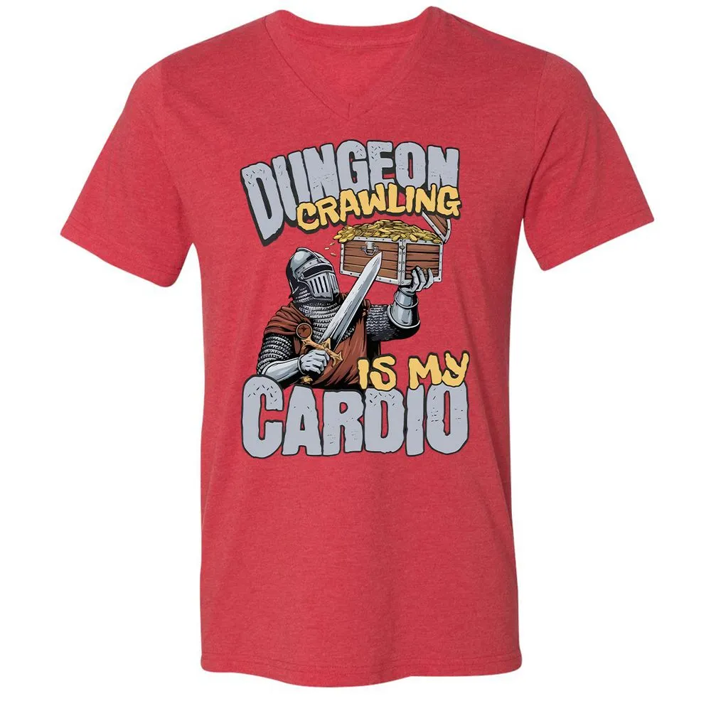 Dungeon Crawling Is My Cardio Unisex V-Neck T-Shirt - Heather Red - 16