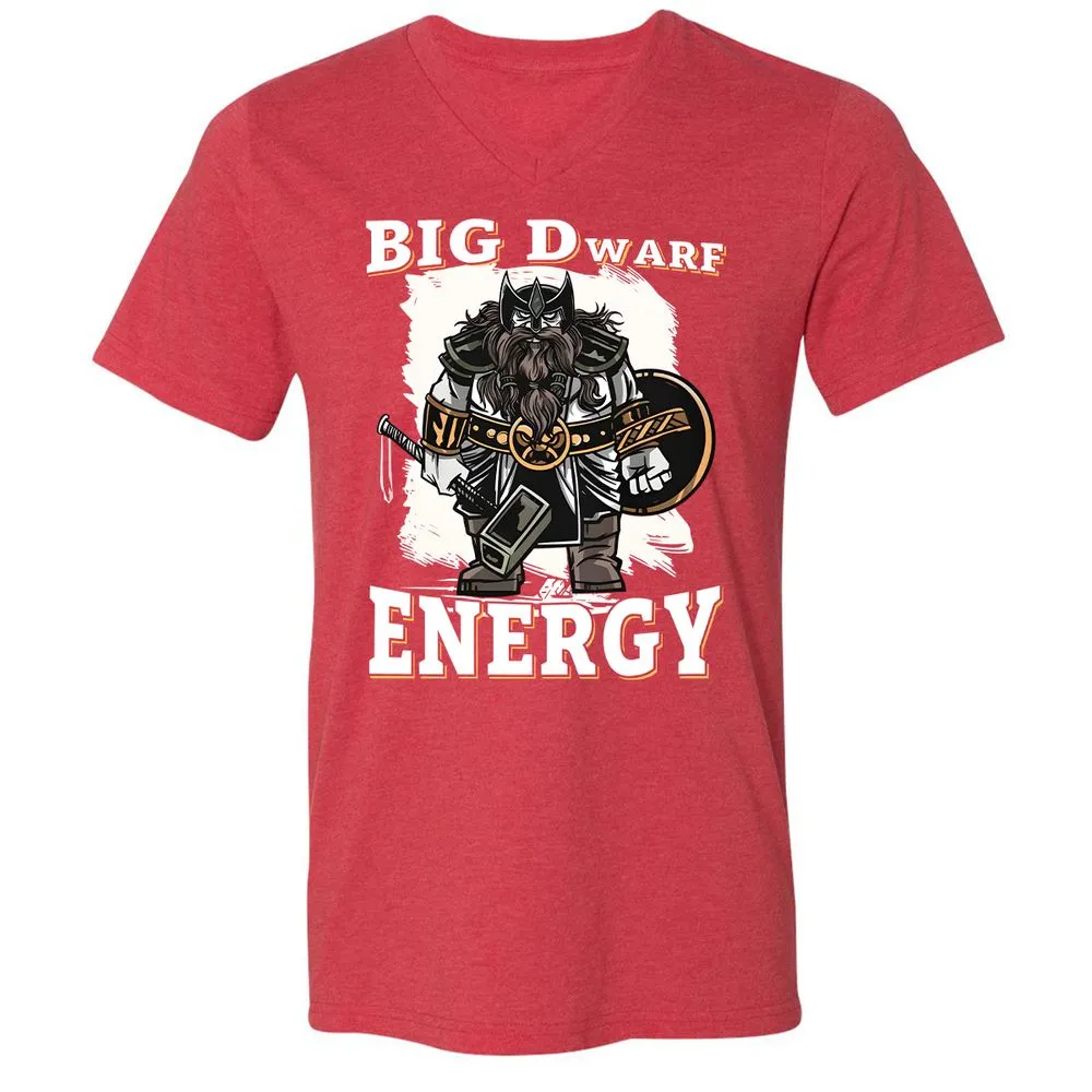 Big Dwarf Energy Unisex V-Neck T-Shirt - Heather Red - 16