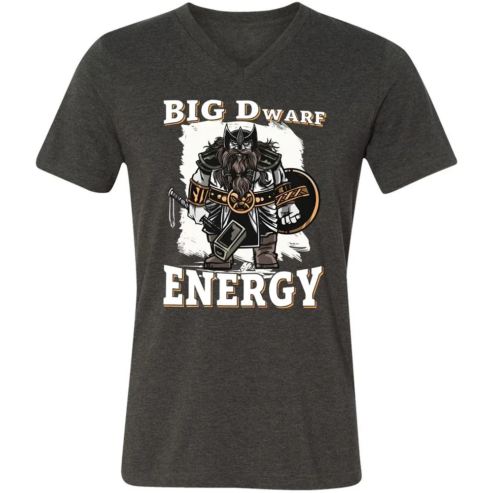 Big Dwarf Energy Unisex V-Neck T-Shirt - Dark Grey Heather - 8
