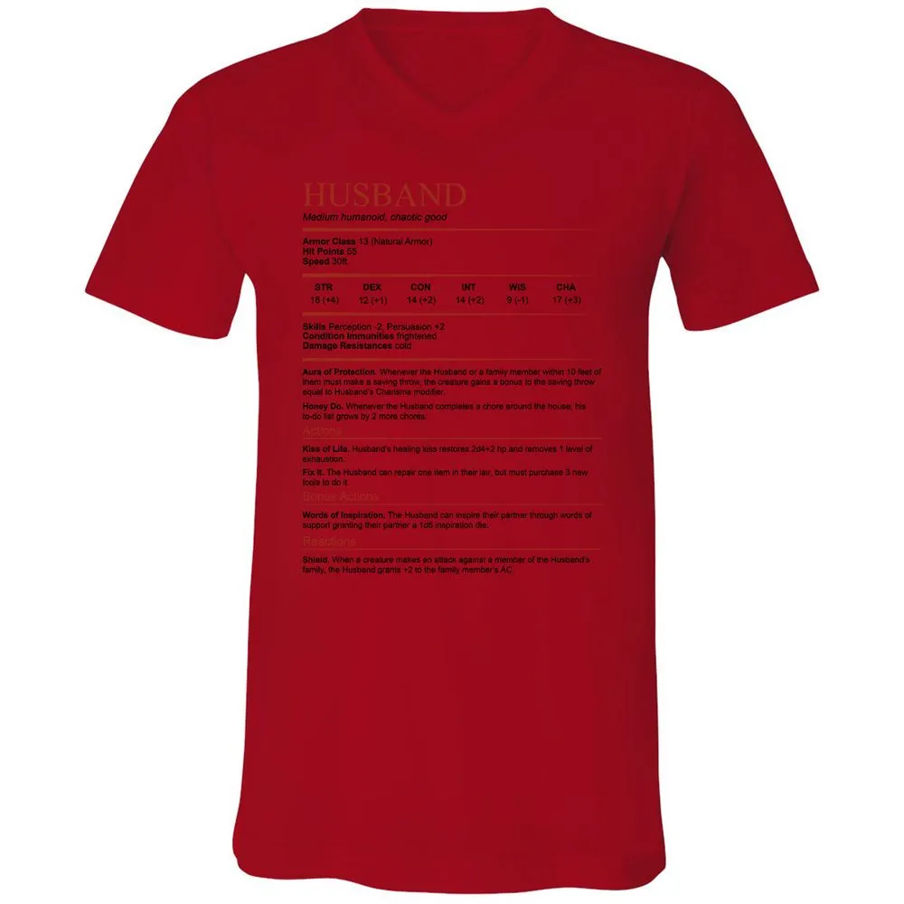 Husband White Unisex V-Neck T-Shirt - Red - 3