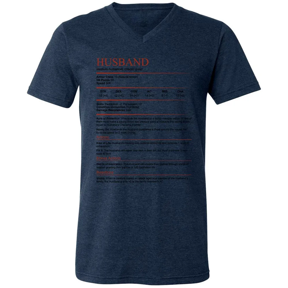 Husband White Unisex V-Neck T-Shirt - Heather Navy - 15