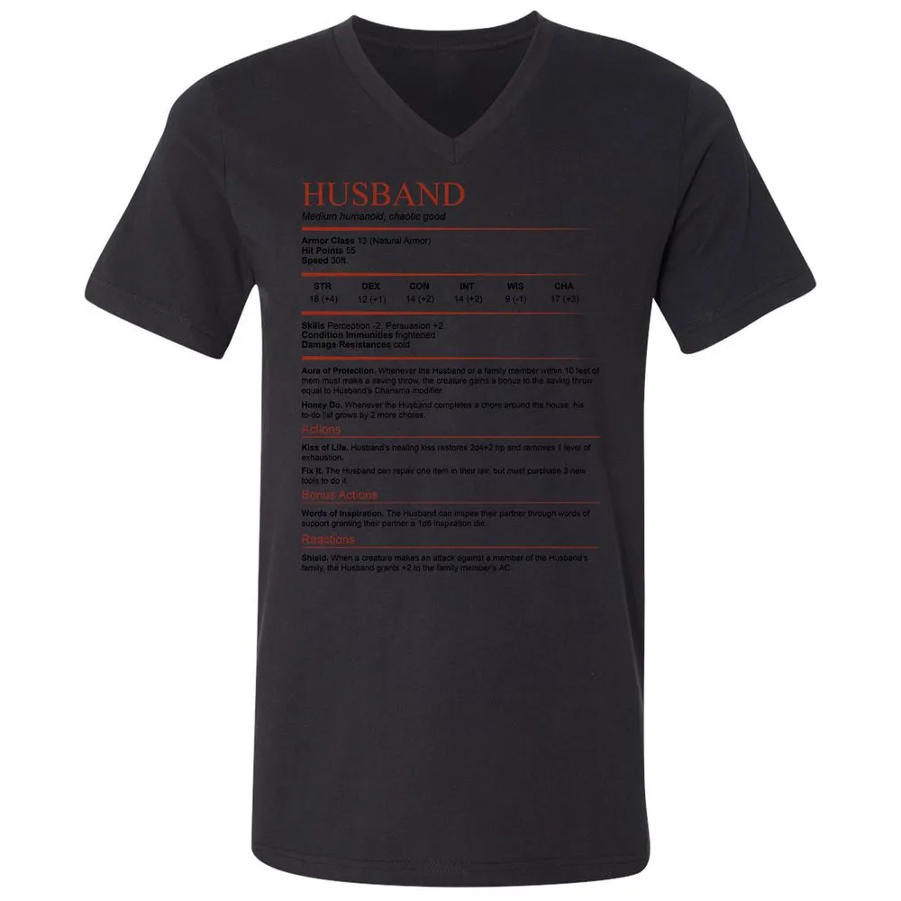 Husband White Unisex V-Neck T-Shirt - Black - 16