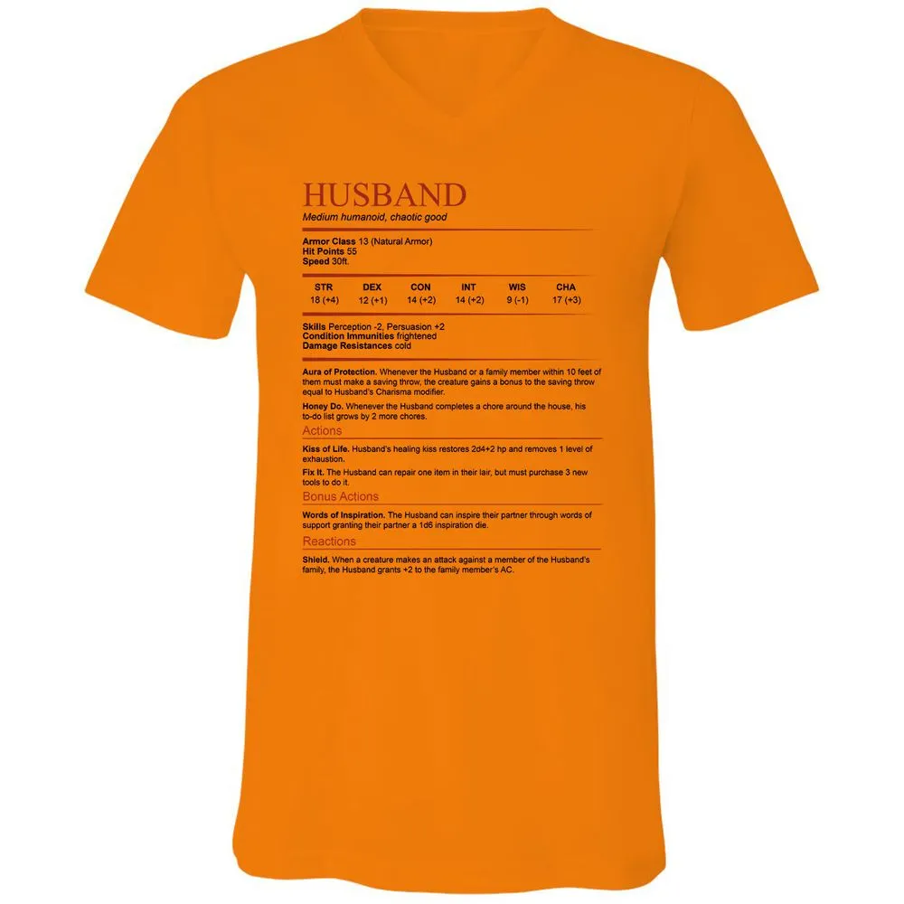 Husband White Unisex V-Neck T-Shirt - Orange - 11