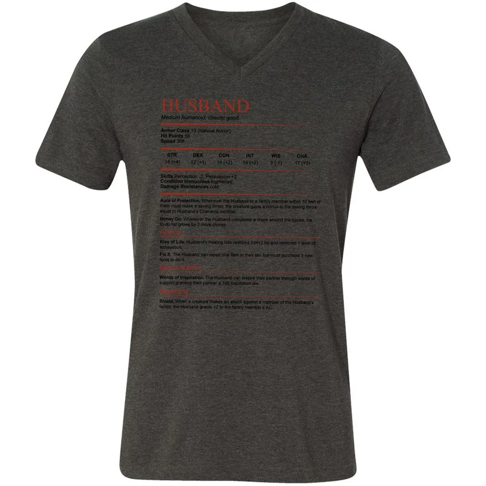 Husband White Unisex V-Neck T-Shirt - Dark Grey Heather - 8