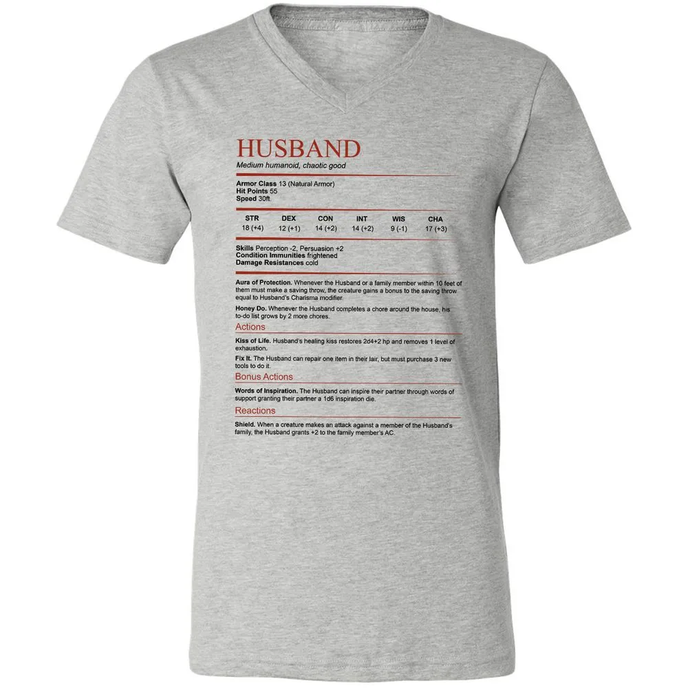 Husband White Unisex V-Neck T-Shirt - Athletic Heather - 7
